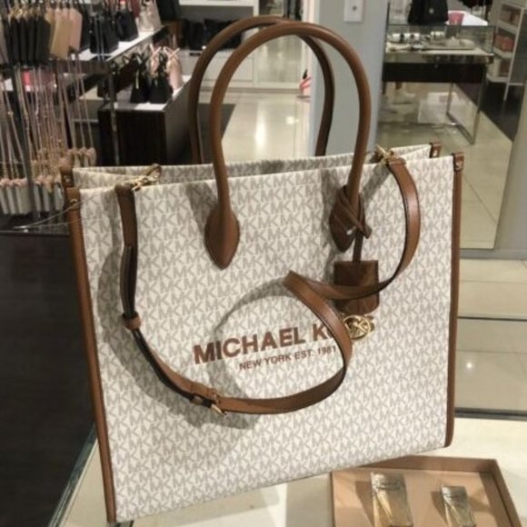 Michael Kors Mirella Medium EW Tote Bag Vanilla MK Signature Satchel  Shoulder